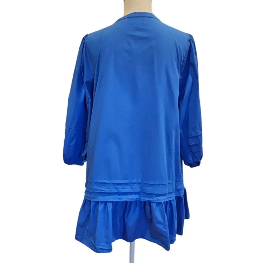 Sugarlips Check Mate Puff Sleeve‎ Shift Dress Ruffle Mini Small Coastal Nautical